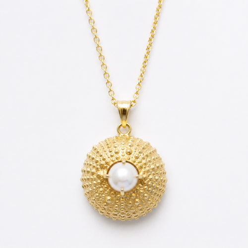 Gold Sea Urchin Necklace with Pearl