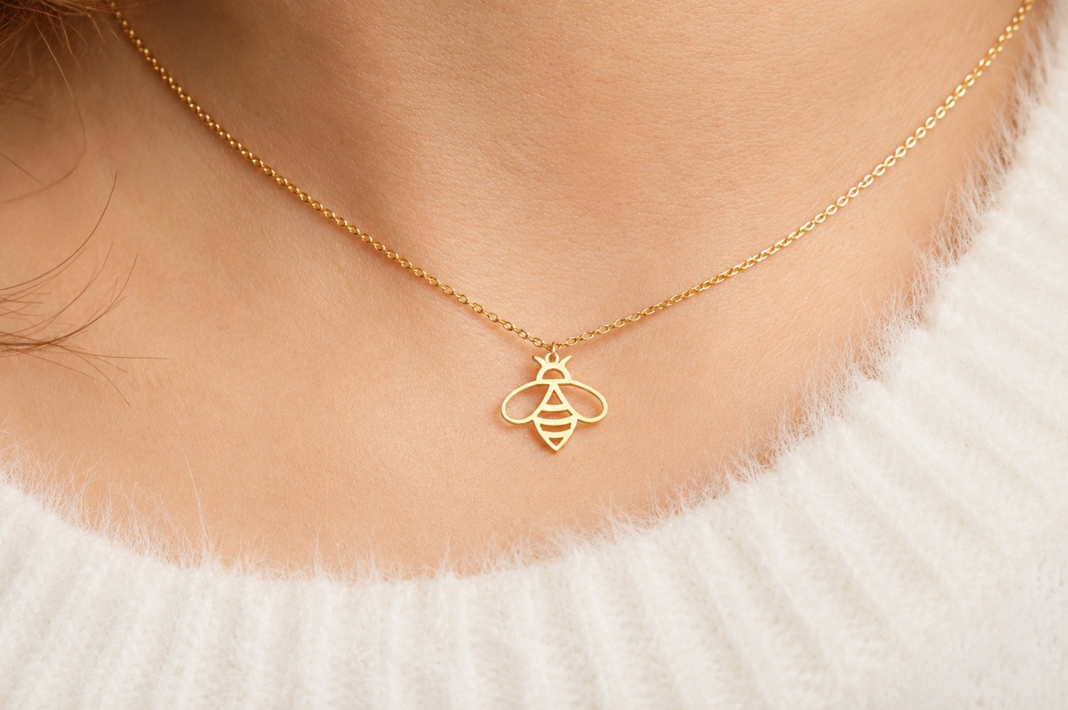 gold-vermeil-silver-bee-honey-necklace.jpg Gold vermeil 925 sterling silver bee necklace with delicate honey bee pendant.