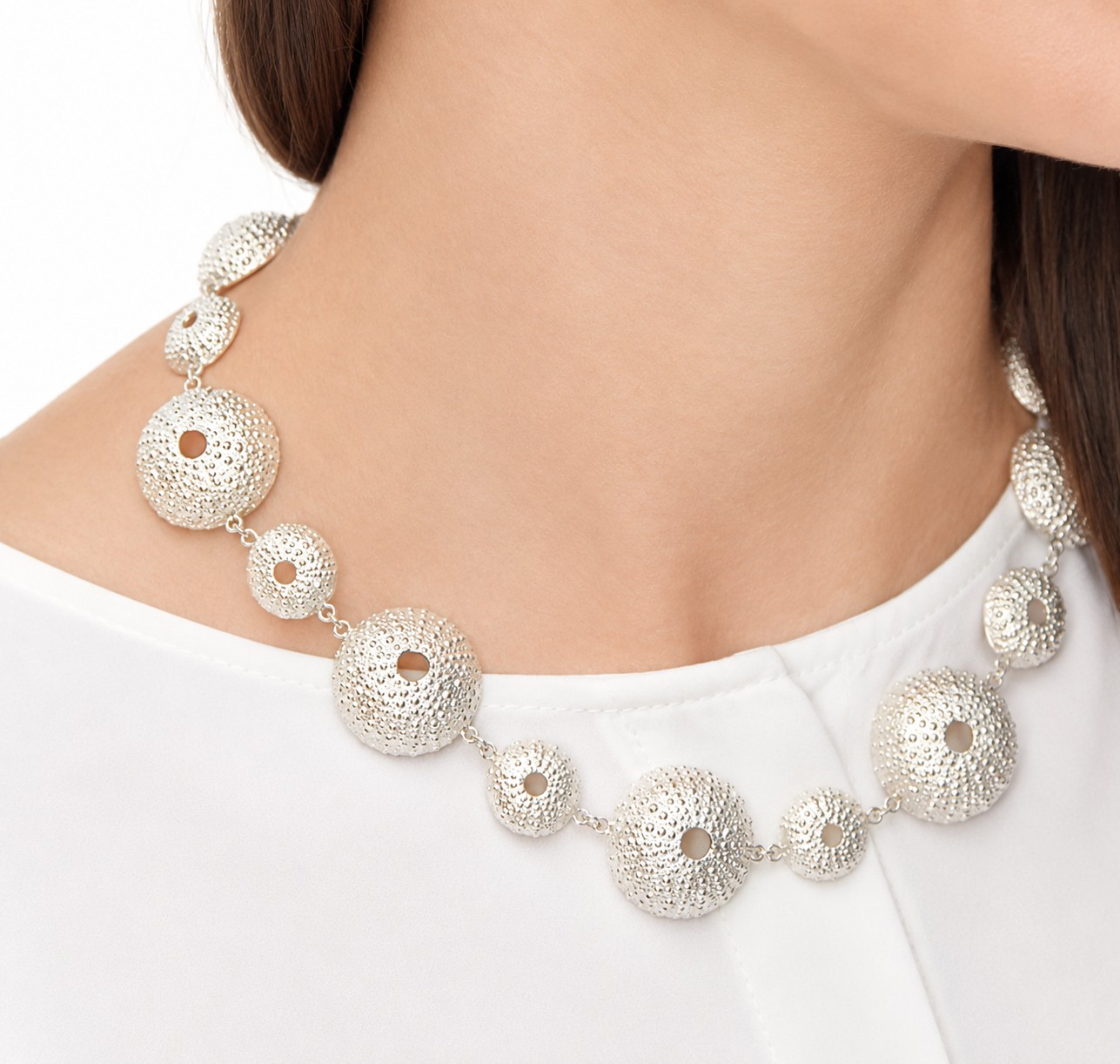 silver-sea-urchin-statement-necklace a handcrafted silver sea urchin statement necklace