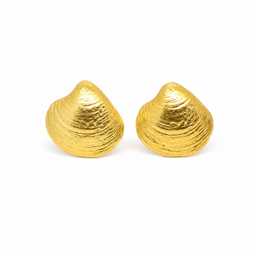 gold vermeil shell stud earrings in 925 sterling silver on white background