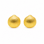 gold vermeil shell stud earrings in 925 sterling silver on white background