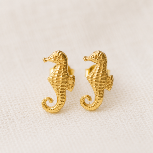Gold Vermeil Seahorse Stud Earrings handcrafted in Greece