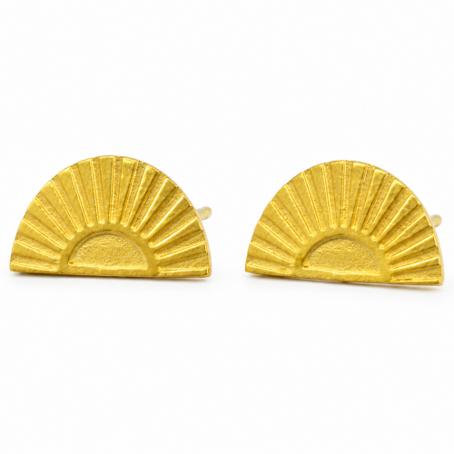 gold sunburst stud earrings with engraved sunrise design