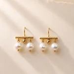 Modern gold pearl drop earrings with freshwater pearls