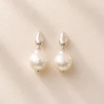 Silver baroque pearl drop earrings with freshwater pearls