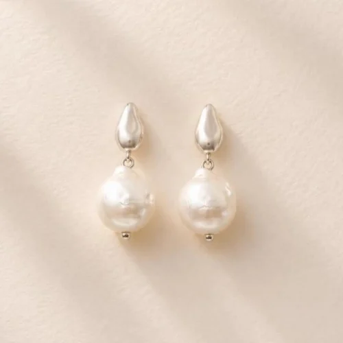 Silver baroque pearl drop earrings with freshwater pearls