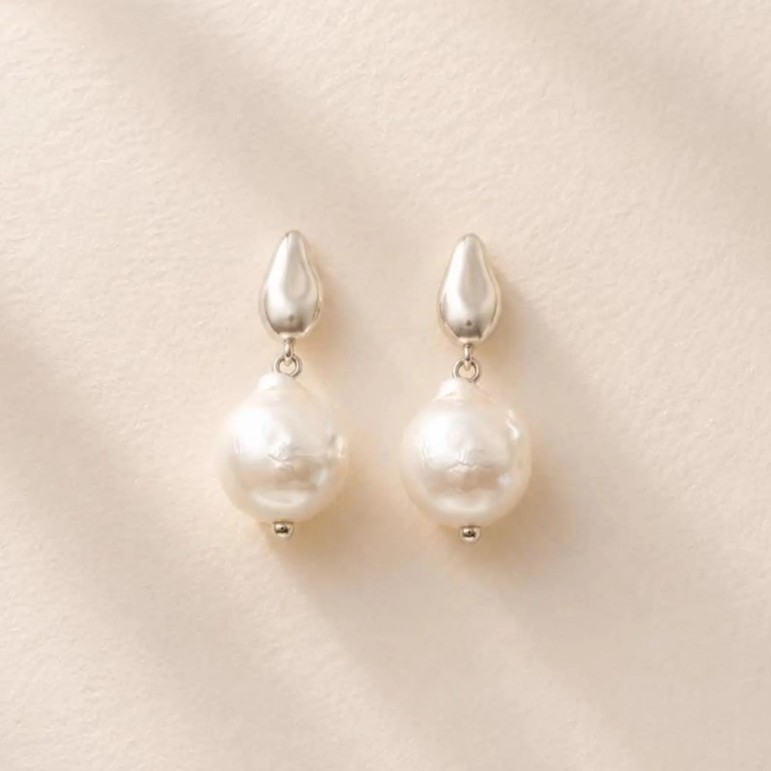 Silver-baroque-pearl-drop-earrings Silver baroque pearl drop earrings with freshwater pearls
