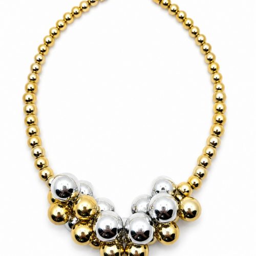Handmade gold statement necklace with polished bubble beads, modern chunky gold jewelry for women